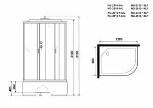 Душевая кабина Niagara NG-2310-14LG (1200х800х2150) высокий поддон(40см) стекло МАТОВОЕ 4 места