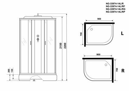 Душевая кабина Niagara NG-33974-14RP (900х700х2150) средний поддон (26см) стекло МАТОВОЕ 4 места