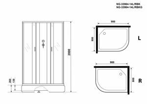 Душевая кабина Niagara NG-33984-14LBKG (900х800х2000) средний поддон (26см) стекло МАТОВОЕ 4 места