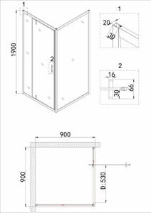 Душевое ограждение Niagara NG-43-9AG-A90G (90*90*190) квадрат;дверь распашная;2 места