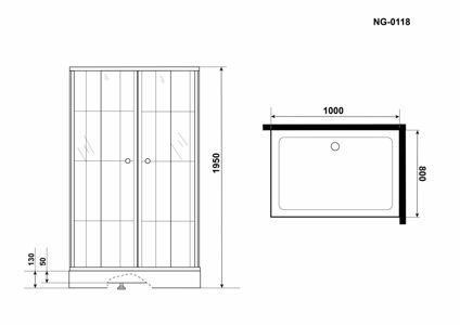 Душевой уголок Niagara NG-0118-14 (1000х800х1950) низкий поддон(13см), стекло прозрачное,  2 места