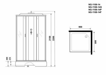 Душевая кабина Niagara NG-1108-14 (900х900х2150) средний поддон(26см) стекло МАТОВОЕ 4 места с полкой