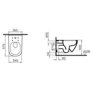 Чаша унитаза подвесная VitrA D-Light 5911B003-6099 с горизонтальным выпуском