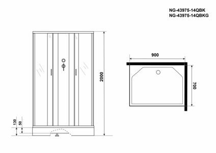 Душевая кабина Niagara NG-43975-14QBKG (900х700х2000) низкий поддон(13см) стекло МАТОВОЕ 3 места