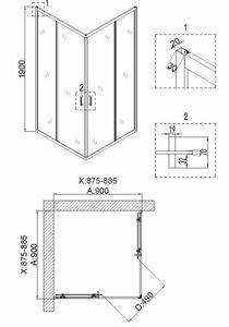 Душевое ограждение Niagara NG-6608-08  (90*90*190) квадрат;двери раздвижные;1 место