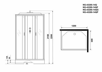 Душевая кабина Niagara NG-43285-14QF (1200х800х2150) низкий поддон(13см) стекло МАТОВОЕ 3 места