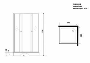 Душевой уголок Niagara NG-008-14Q BLACK (800х800х1950) низкий поддон(13см) стекло МОЗАИКА 2 места