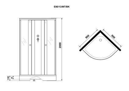 Душевая кабина Niagara Eco E90/13/MT/BK (900х900х2000) 3 места