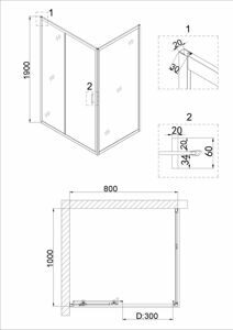 Душевое ограждение Niagara NG-82-8AB-A100B (80*100*190) прямоугольник;дверь раздвижная;2 места