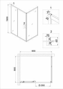 Душевое ограждение Niagara NG-62-9A-A90 (90*90*190) квадрат;дверь раздвижная;2 места