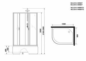 Душевая кабина Niagara NG-2510-14RBKT (1200х800х2100-2400) высокий поддон(40см) стекло ТОНИРОВАННОЕ 4 места