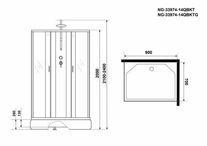 Душевая кабина Niagara NG-33974-14QBKT (900х700х2100-2400) средний поддон (26см) стекло МАТОВОЕ 4 места