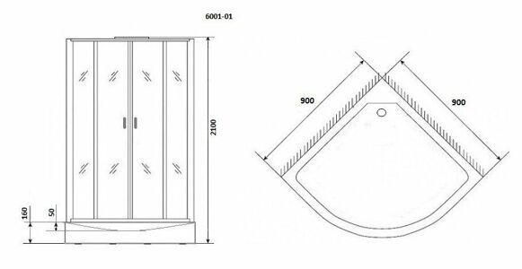 Душевая кабина Niagara NG-6001-01 (900х900х2100) низкий поддон(16 см) стекло ПРОЗРАЧНОЕ;4 места