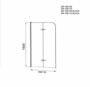 Шторка для ванны Grossman GR-106/100 BLACK (100х150) алюминиевый профиль, стекло ПРОЗРАЧНОЕ 6мм 1 место