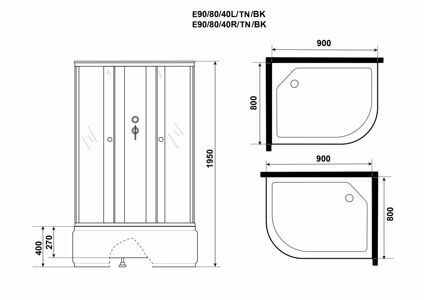 Душевая кабина Niagara Eco E90/80/40L/TN/BK (900х800х1950) 4 места