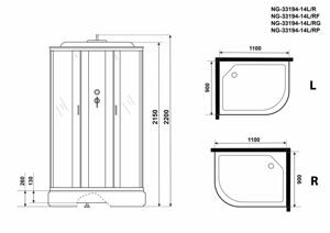 Душевая кабина Niagara NG-33194-14L (1100х900х2150) средний поддон (26см) стекло МАТОВОЕ 4 места