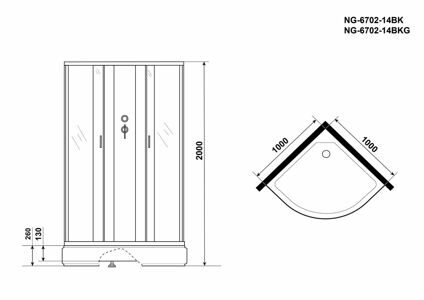 Душевая кабина Niagara NG-6702-14BKG (1000х1000х2000) средний поддон(26см) стекло ПРОЗРАЧНОЕ черные профиля 4 мест