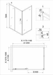 Душевое ограждение Niagara NG-42-12AG-A110G (120*110*190) прямоугольник;дверь раздвижная;2 места