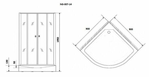 Душевой уголок Niagara NG-007-14BLACK (900х900х1950) низкий поддон(13см) стекло МОЗАИКА 2 места