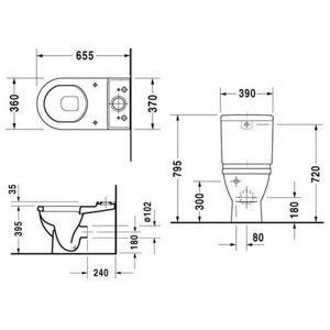 Унитаз с бачком напольный DURAVIT Starck 3 012809+092000 (с сиденьем, микролифт) с горизонтальным выпуском