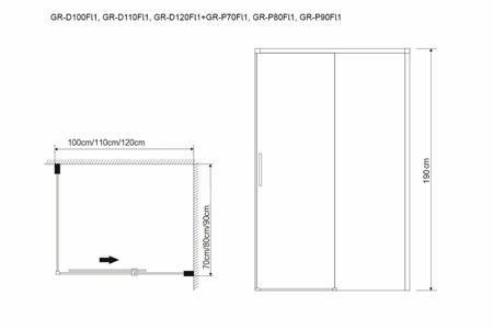 Душевое ограждение Grossman GR-D110-P80 Fly1 (110*80*190) прямоугольник;дверь раздвижная 2 места