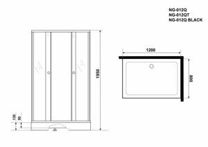 Душевой уголок Niagara NG-012-14Q BLACK(1200х800х1950) низкий поддон(13см) стекло МОЗАИКА;2 места