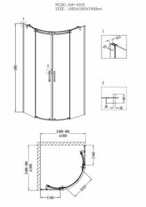 Душевое ограждение Grossman GR-4100 (100*100*190) полукруг;двери раздвижные 2 места