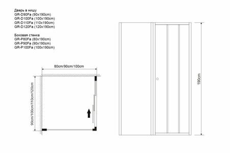Душевое ограждение Grossman GR-D110-P100 Falcon (110*100*190) прямоугольник;раздвижная дверь из двух частей 2 ме