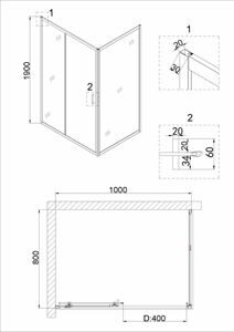 Душевое ограждение Niagara NG-42-10AG-A80G (100*80*190) прямоугольник;дверь раздвижная;2 места