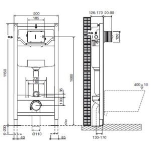 Унитаз с инсталляцией подвесной Jacob Delafon Presquile E4440-00+E5504-NF+кнопка E4316-00 с горизонтальным выпуском