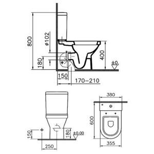 Унитаз с бачком напольный VitrA S50 9798B003-0227 с горизонтальным выпуском