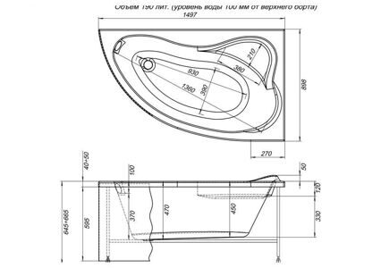 Акриловая ванна Aquanet Atlanta 150x90 R