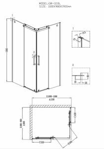 Душевое ограждение Grossman GR-1110L (110*90*190) прямоугольник;двери раздвижные 2 места