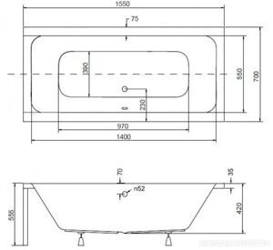 Ванна BESCO QUADRO 155x70