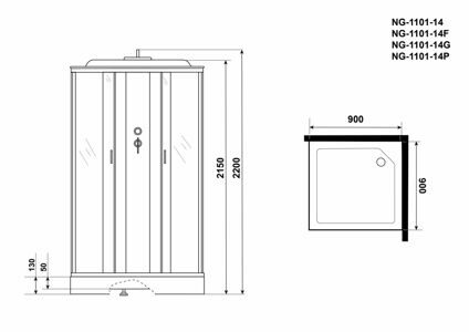 Душевая кабина Niagara NG-1101-14 (900х900х2150) низкий поддон(13см) стекло МАТОВОЕ 3 места с полкой