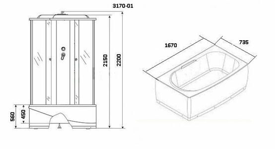 Душевая кабина Niagara NG-3170-01 (1700х750х2200) высокий поддон(56см) стекло МОЗАИКА 4 места