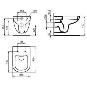 Чаша унитаза подвесная Ideal STANDARD Tempo T331101 с горизонтальным выпуском