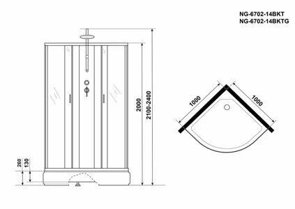 Душевая кабина Niagara NG-6702-14BKTG (1000х1000х2100-2400) средний поддон(26см) стекло ПРОЗРАЧНОЕ черные профиля 4 мес