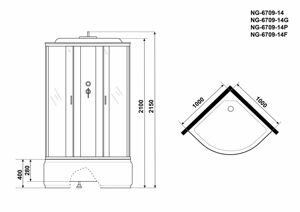 Душевая кабина Niagara NG-6709-14 (1000х1000х2150) высокий поддон(40см) стекло ПРОЗРАЧНОЕ черные профиля 4 места