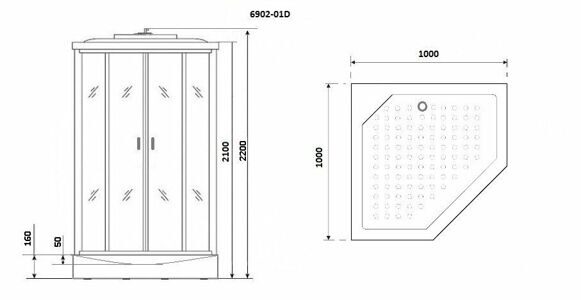 Душевая кабина Niagara NG-6902-01D BLACK (1000х1000х2200) низкий поддон (16 см) стекло ТОНИРОВАННОЕ;4 места