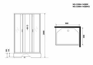 Душевая кабина Niagara Classic NG-33984-14QBK (900х800х2000) средний поддон (26см) стекло МАТОВОЕ 4 места