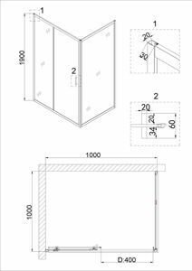 Душевое ограждение Niagara NG-62-10A-A100 (100*100*190) квадрат;дверь раздвижная;2 места