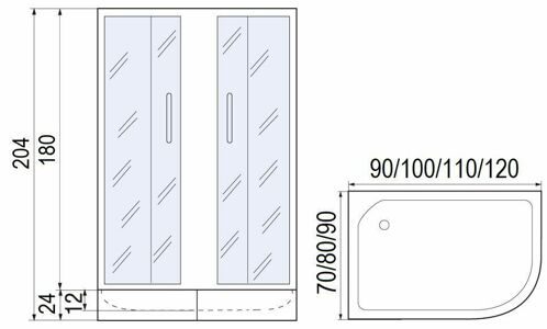 Душевое ограждение Мономах ДУ 100/70/180 МЗ L/R 1000*700*1800 асимметричное