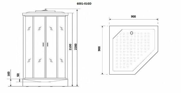 Душевая кабина Niagara NG-6001-01GD (900х900х2200) низкий поддон(16 см) стекло ПРОЗРАЧНОЕ;4 места