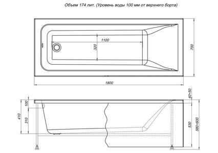 Акриловая ванна Aquanet Bright 180x70