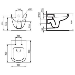 Унитаз с инсталляцией подвесной Ideal STANDARD Tempo W990101 с горизонтальным выпуском