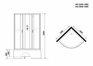 Душевая кабина Niagara NG-2509-14BK (1000х1000х2000) высокий поддон(40см) стекло ТОНИРОВАННОЕ 4 места