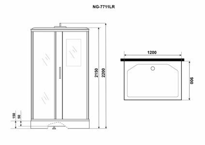 Душевая кабина Niagara NG-7711GL (900x1200х2150) низкий поддон стенки ЗОЛОТО 6 мест