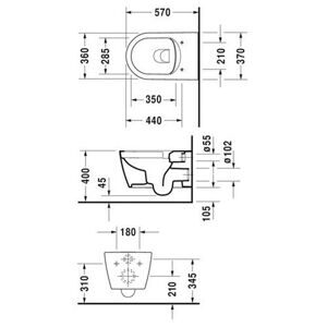 Чаша унитаза подвесная DURAVIT ME by Starck 252909 с горизонтальным выпуском