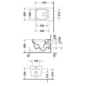 Чаша унитаза подвесная DURAVIT P3 Comforts 256109 с горизонтальным выпуском